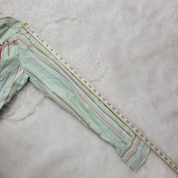 Johnny Was Green Striped Floral Embroidered Long Sleeve Button Down Shirt XL - Picture 8 of 12